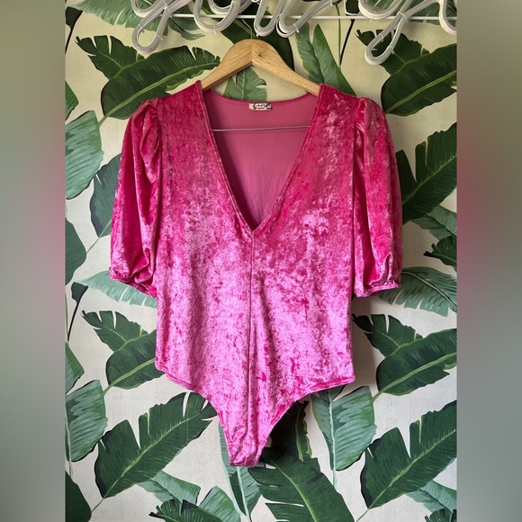 Free People Womens Pink Don't You Wish Crushed Velvet Bodysuit medium - Picture 5 of 10